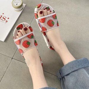 Strawberry Print Slide Sandals